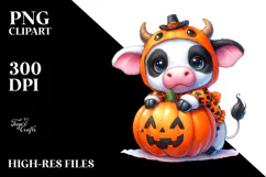 Cute Baby Cow Dressed for Halloween, Transparent PNG Product Image 2