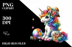 Colorful Unicorn Beach Scene PNG Product Image 3