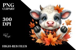 Baby Cow Holding Autumn Leaves | Sublimation | Clipart Product Image 3
