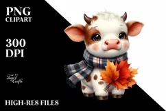 Funny Autumn Cow Leaves Clipart Product Image 3