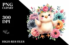 Cute Baby Chicken Dressed, Flowers Clipart Product Image 1