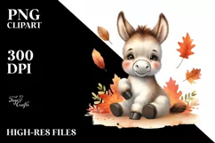 Baby Donkey Sitting with Autumn Leaves | Sublimation | Product Image 3
