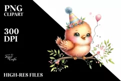 Cute Baby Macaw with Party Hat, PNG Product Image 3
