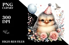 Cute Baby Bird with Party Hat, PNG Product Image 3
