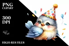 Cute Baby Macaw with Party Hat, PNG Product Image 1