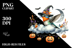 Hummingbird Dressed for Halloween Sitting on Cloud PNG Product Image 2