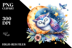 Owl Sleeping Moon Stars Night Sky Clipart Product Image 2