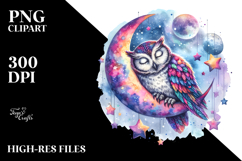 Owl Sleeping Moon Stars Night Sky Clipart Product Image 2