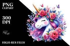 Cute Unicorn with Floral Wreath, High-Resolution PNG Product Image 2