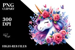 Cute Unicorn with Floral Wreath, High-Resolution PNG Product Image 2