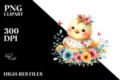 Cute Baby Chicken Dressed, Flowers Clipart Product Image 1