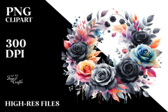 Colorful Abstract Wreath Black Roses Clipart Product Image 2