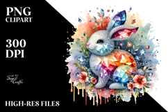 Colorful Diamond Bunny on Splashy Background PNG Product Image 2