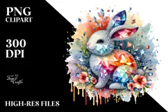 Colorful Diamond Bunny on Splashy Background PNG Product Image 2