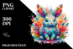 Colorful Diamond Bunny on Splashy Background PNG Product Image 2