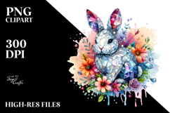 Colorful Diamond Bunny on Splashy Background PNG Product Image 2