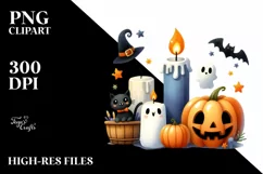 Funny Candle Halloween Clipart, PNG Product Image 1