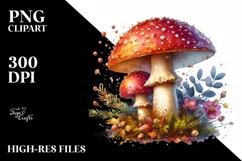 Detailed Mushroom with Watercolor Splash, PNG Product Image 1