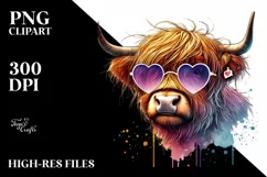 Highland Calf with Heart Shaped Sunglasses, Transparent PNG Product Image 2