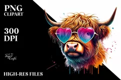 Highland Calf with Heart Shaped Sunglasses, Transparent PNG Product Image 2