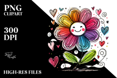 Colorful Paintbrush-style Heart with Flower PNG Product Image 2