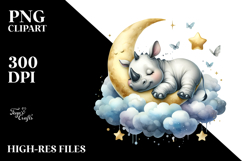 Cute Baby Rhino Sleeping on a Moon, High-Res PNG Product Image 2