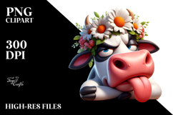 Cartoon Cow with Flower Crown, Sarcastic Expression, PNG Product Image 2