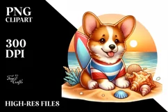 Cute Corgi at Sunset on Beach | Clipart Product Image 3