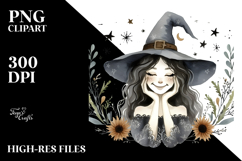 Simple Watercolor Boho Smiling Witch PNG Product Image 2