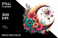 Vibrant Half Moon with Hanging Stars, PNG Product Image 3