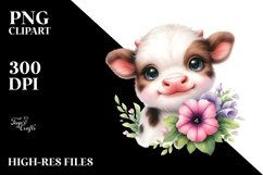Highland Cow with Petunia PNG Product Image 2