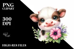 Highland Cow with Petunia PNG Product Image 2