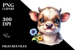 Highland Cow with Petunia PNG Product Image 2