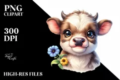 Highland Cow with Petunia PNG Product Image 2