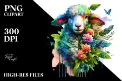 Abstract Vibrant Watercolor Lamb with Flowers, Transparent Product Image 3