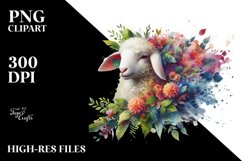 Abstract Vibrant Watercolor Lamb with Flowers, Transparent Product Image 1