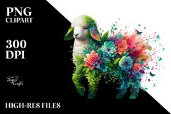 Abstract Vibrant Watercolor Lamb with Flowers, Transparent Product Image 1