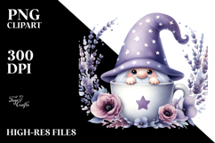 Cute GNOME with Lavender Floral Frame PNG Product Image 2