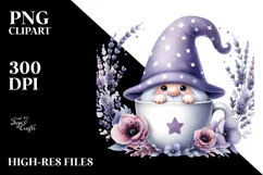 Cute GNOME with Lavender Floral Frame PNG Product Image 2