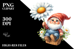 Cute Floating GNOME with Daisy PNG Product Image 2