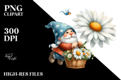 Cute Floating GNOME with Daisy PNG Product Image 2