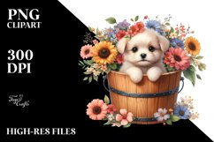 Cute Baby Dog from Wood Bucket, PNG Product Image 3
