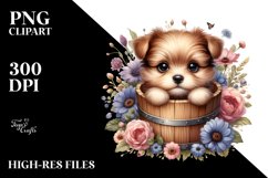Cute Baby Dog from Wood Bucket, PNG Product Image 3