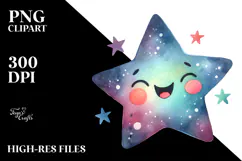 Watercolor Very Simple Smiling Star PNG Product Image 2