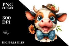 Funny Baby Cow with Bow and Tie PNG Product Image 2