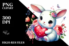 Baby Rabbit with Heart Watercolor PNG Product Image 2