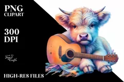 Colorful Baby Cow with Guitar PNG Product Image 3