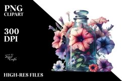 Abstract Watercolor Bottle with Petunia | Clipart Product Image 1