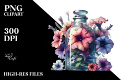 Abstract Watercolor Bottle with Petunia | Clipart Product Image 2