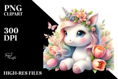 Cute Baby Unicorn and Tulip | Sublimation | Clipart Product Image 1
